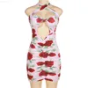 Urban Sexy Dresses Sexy Cross Halter Cut Out Backless Bodycon Mini Dress Women Printed Ruched Party Vestidos 2023 Summer Harajuku Sweet Lolita Robe L230711