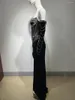 Vestidos casuais verão vintage preto maxi vestido para mulheres 2023 chique corrente de prata diamante enfeitado vestidos femininos festa elegante