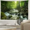 Tapestries Green Brook Forest Tapestry Wall Hanging Natural Scenery Art Bedroom Aesthetic Room Home Decor R230710