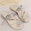 GAI Summer Women Pearl Set Toe Elastic Flat Strap Casual Home Sandals Beach Slippers Zapatos Mujer 230710