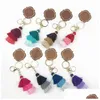 Breloki spersonalizowany drewniany brelok Party Favor trójwarstwowy bawełniany pompon i chip wisiorek pierścionek Mticolor Fy3881 Drop Delivery Jewe Dhw3O