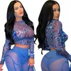 T-shirts pour femmes ZOOEFFBB Print Mesh Sheer Crop Top Sexy Cyber Y2k Vêtements Tenues d'été pour femmes Vintage Streetwear à manches longues Club Wear