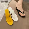 スリッパeilyken 2023 新ブランドスリッパ女性の夏の屋外サンダルスリップオンフリップフロップ女性薄型ハイヒールスライドエレガントな靴 T230711