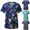 Anderen Kleding Scrub Tops Dames Korte mouw V-hals Tops Verpleegstersuniform Cartoon Print Werkblouse Dames T-shirts uniforme enfermera mujer x0711