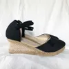 Veowalk Vintage Women Sandals 캐주얼 린넨 캔버스 웨지 샌디언 여름 발목 스트랩 6cm 메드 힐 플랫폼 펌프 Espadrilles 신발 L230704