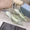 2023 Designer Sandales Pointues Talon Haut Chaussures Simples P Triangle 3.5cm 7.5cm Chaton Talons Sandale pour Femmes Noir Blanc Rose Bleu Chaussures De Mariage avec Sac À Poussière 35-44 avec boîte