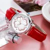 Relojes de pulsera Reloj para mujer Relojes Lucky Leaf Marca de moda 3bar Correa de cuero impermeable Fallow Red Mujer Chica Reloj Relogio Feminino Mo