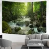 Tapestries Green Brook Forest Tapestry Wall Hanging Natural Scenery Art Bedroom Aesthetic Room Home Decor R230710