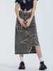 Women s Jumpsuits Rompers Y2K Star Embroidered Denim Skirt Oversized Retro High Waisted Distressed Loose A Line Midi Dress Summer Fashion Women Streetwear 230711