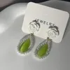 Stud Korean Elegant Vintage Earrings for Women Green Opal Pearl Resin Flower Drop Jewelry Gifts Party Wedding 230710