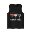 Women's Tanks Summer European And American RedWineBlue Letters Red Wine Glass Printing Retro Round Neck Sleeveless Vest T-shirt