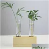 Plantenbakken Potten Glazen Vaas Transparant Vintage Houten Frame Bloemstuk Reageerbuis Hydrocultuur Bloempot Desktop Decoratie Voor Dhn7X