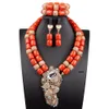 Bracelet Earrings Necklace Artificial Coral African Beads Jewelry Set with Large Chest Double Layer Nigerian Wedding Apparel Jewelry Set WE320 230711