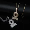 Hänghalsband isade ut bokstav o Block Pendant Bling Cubic Zirconia Micro Pave CZ PAVED Hip Hop Men Boy Rope Chain Jewelry X0711 X0711