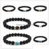 Bracelets porte-bonheur Pierre de lave noire naturelle Bracelet croix turquoise Vaolcano Aromathérapie Diffuseur d'huiles essentielles pour les femmes Yoga Drop D Dh5Fc