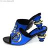 Dress Shoes Blue Italian women's wedding pump decorated with rhinestone sliders suitable for Nigerian women Z230712
