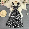 Casual Kleider Sommer Strand Frauen Kleid Damen Fliege Up Taille Schlanke Mittellange Ärmel Gedruckt Blumen A-linie Mitte der wade