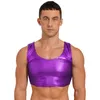 Regatas masculinas Regatas metálicas brilhantes masculinas Look molhado Colete decote redondo sem mangas Crop top elástico Rave Festival Party Performance Clubwear