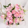 Dekorativa blommor Bie Flower Vintage Siden Rose Knopp blandat med Crabapple Hem Bröllop Trädgårdscenter Dekoration Tillbehör