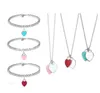 Designer Charm Peach Heart Necklace Bracelet Woman Brass Material Jewelry Sets Blue Pink Green Pendant Luxury Valentines Day Christmas Gift Wholesale