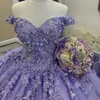 Lavendel Weg von der Schulter Prinzessin Ballkleid Quinceanera Kleider Vestidos De 15 Jahre Party 3D Blume Perlen 16 Geburtstag Kleider