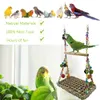 Bird Seagrass Swing Toys with Wood Perch Parrot Trapeze Swing Climbing Hammock Bird Perch Stand Chewing Toy for Lovebird Cockatiel Budgie Conure