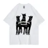Calças haruku camiseta masculina 2022 verão cão carta impressa camiseta hip hop streetwear algodão solto top tees