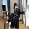 Casual Dresses M-3XL France Vintage Winter Party Dress Women O Neck Chiffon Patchwork Velvet Glitter Lace Up Lantern Sleeve Black Long