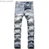 Men's Jeans Jean Homme Jeans Men's Printed Street Wear Teared Denim Pants Trend Brand Trousers Casual Solid Bicycle Damaged Hole Slim Fit Comfort Z230712