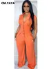 Stroje kąpielowe CM.Yaya Fashion Women Single Beasted Lapel Cllar Cutout Back Talia szeroka noga kombinezon 2023 Summer Playsit One Piece Suit Romper