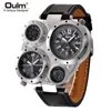 Zegarki na rękę Oulm męski zegarek zdobiony termometr kompas unikalny projektant męskie zegarki sportowe dwie strefy czasowe męski zegarek na rękę