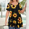 Women's T Shirts V Neck Large Size Loose Casual Printed Short Sleeve Shirt Top Sweater Dress Work