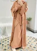 Etniska kläder 3-delad Abaya Set Islamisk kronbladsärm Muslimsk kvinna Kimono Lång klänning Omlott Tie Kjol Dubai Saudi Modest Matchande Outfit