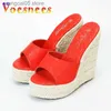 Slippers Fashion Platform Snake Print Slippers 2023 New Wedge Sandals Club Summer Sexy Women Shoes Grass Rope Weaving Super High Heels T230711