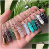 Pendentif Colliers Sier Couleur Or Reiki Guérison Pierre Naturelle Fil Wrap Hexagonal Améthystes Quartz Cristal Rose Chakra Pendum Drop D Dhq65