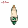 Aphixta New Dark Green Pearl Buckle Patent Leather Women's Pumps 7cm Square Heel Officile Pointed Toe Shoes Super Big Size 49 50 L230704