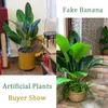 Faux blommig grönska 100cm 24Heads Artificiell bananträd Stora tropiska växter Falska palmblad Plast Monstera Blad Musa för höstdekor 230711