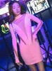 都会的なセクシーなドレス Hugcitar タートルネック ピンク 長袖 パッチワーク シースルー ジップアップ セクシー スリム ミニ ドレス 夏のファッション パーティー ナイトクラブ服 L230711