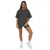 Women's Tracksuits 2023 Summer Solid Short Sleeve Round Neck Pullover Top Urban Casual Shorts Fashion Set Women