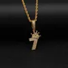 Pendant Necklaces Shiny Crown Number 7 Pendant Necklace Charm With Rope Chain Iced Out Cubic Zircon Hiphop Jewelry x0711 x0711