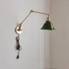 Lampes murales gauche et droite rotation lampe en cuivre Beisde balançoire bras Long vert blanc abat-jour nordique moderne Wandlamp éclairage