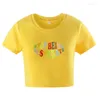 Women's T Shirts Women Colorful Letter Stop Desperate Crop Top Short Sleeve Graphic Navel T-Shirt