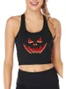 Damen-Tanks, gruselig, Halloween, dreifarbig, Kürbis-Gesichtsgrafik, sexy Crop-Top, lustiges Gothic-Design, Tank-Tops, Fitness-Unterhemd