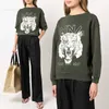 A Bing Felpa da donna Designer Pullover Hodies Maglione verde militare in cotone pile con stampa digitale