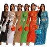 Designer-Maxikleider für Damenbekleidung, 2023, neues langärmeliges, handgestricktes Strandkleid mit ausgehöhlten Pailletten