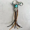 Porte-clés en cuir tête de taureau multicouches frange porte-clés pour femmes Style occidental rétro Cowboy pendentif avec boucle déclaration