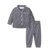 Pyjamas Mudkingdom Pojkar Flickor Långärmad Pyjamas Set Collared Pläd Höst Söt Småbarn Pyjamas Barn Sovkläder Barnkläder Pjs 230710