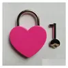 Key Rings Creative Alloy Heart Shape Keys Padlock Mini Archaize Concentric Lock Vintage Old Antique Door Locks With New Pure Colors Dhbsz