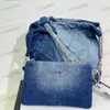 22 Borsa di jeans di design Borsa della spazzatura Hardware per cucire con motivo a rombi Bottone in metallo argento Borsa a tracolla con catena Matelasse Classico blu Set di due pezzi 37x38cm