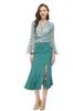 Dames Runway Designer Tweedelige Jurk V-hals Lange Mouwen Kriskras Blouse met Sexy Split Rok Mode Twinset Sets